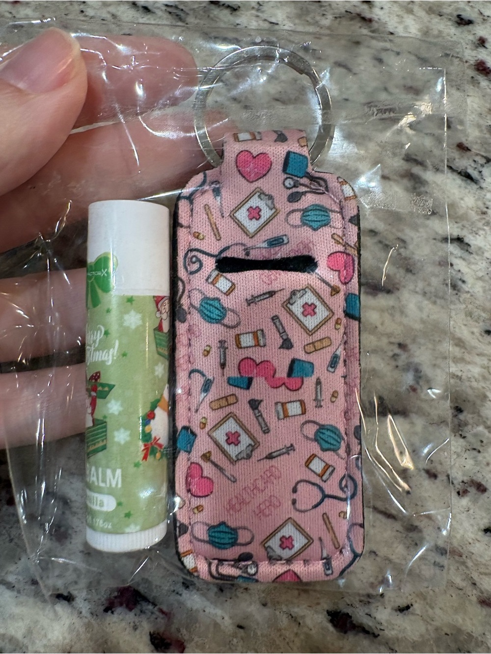 Pink Medical Pattern Lip Balm Keychain Holder - Unknown Brand